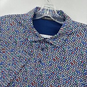 Bugatchi Shirt Mens XL Blue Multicolor Geometric Print Polo Mercerized Cotton